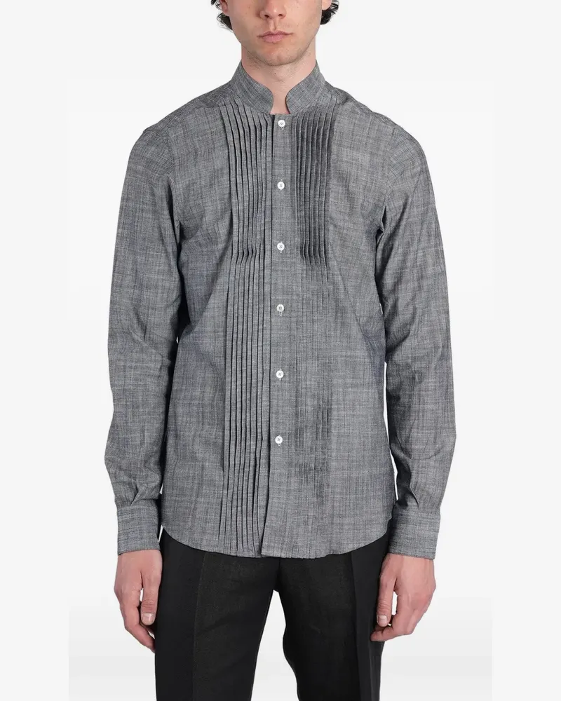 Tagliatore Ghandi pleated band-collar shirt - Grau Grau