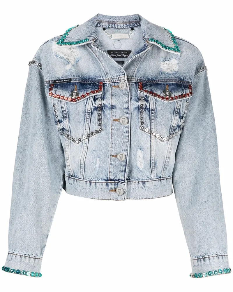 Philipp Plein Jeansjacke mit Kristallverzierung - Blau Blau
