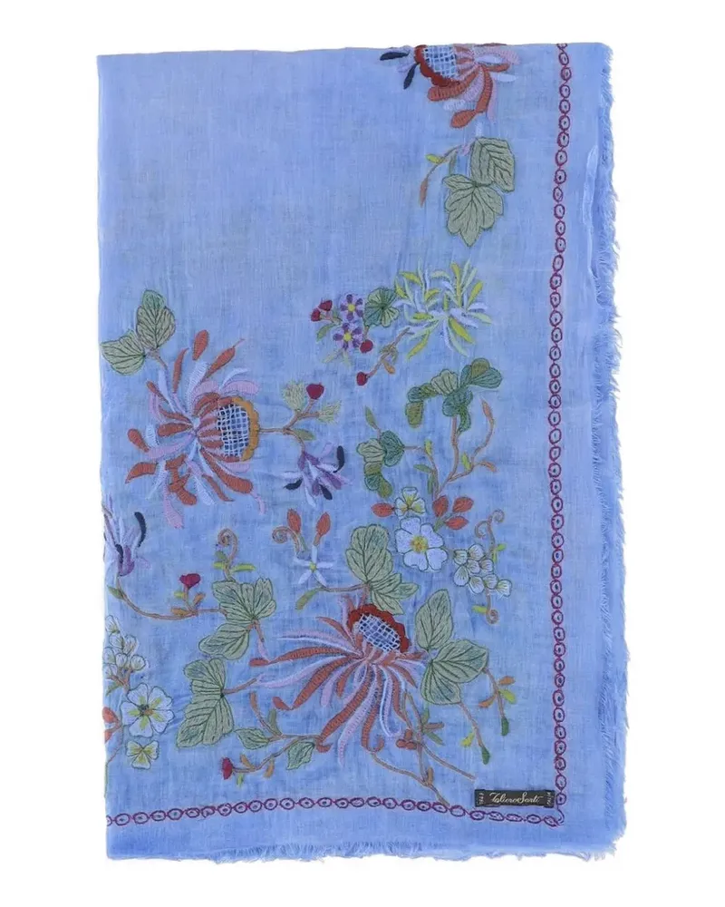 Faliero Sarti floral-embroidered fringed scarf - Blau Blau