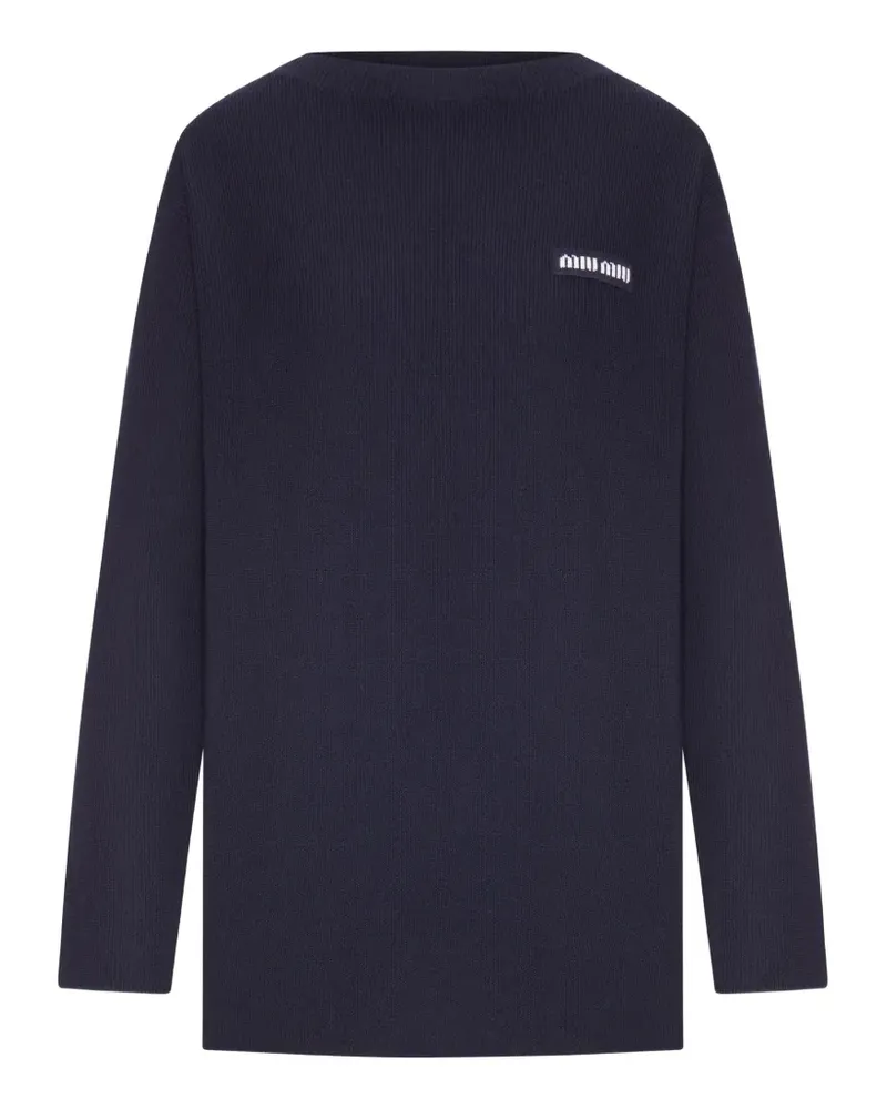 Miu Miu logo-patch ribbed-knit sweater - Blau Blau