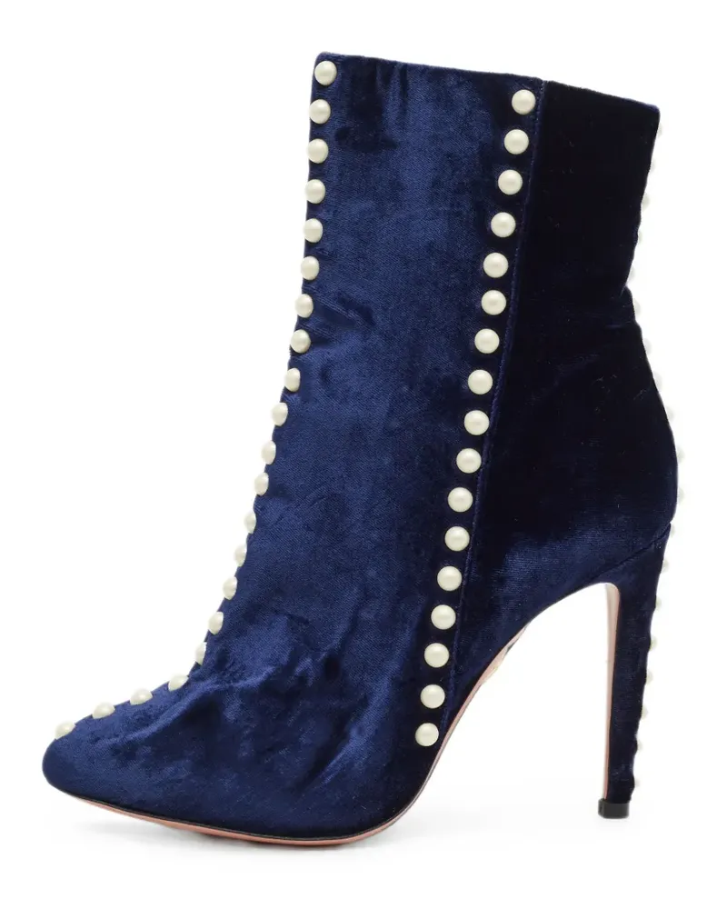 Aquazzura Follie Pearls Stiefeletten aus Samt - Blau Blau
