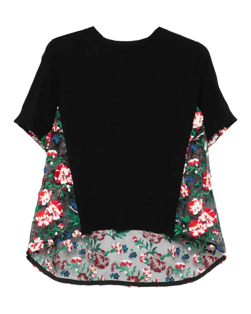 Sacai floral-embroidered T-shirt - Schwarz Schwarz