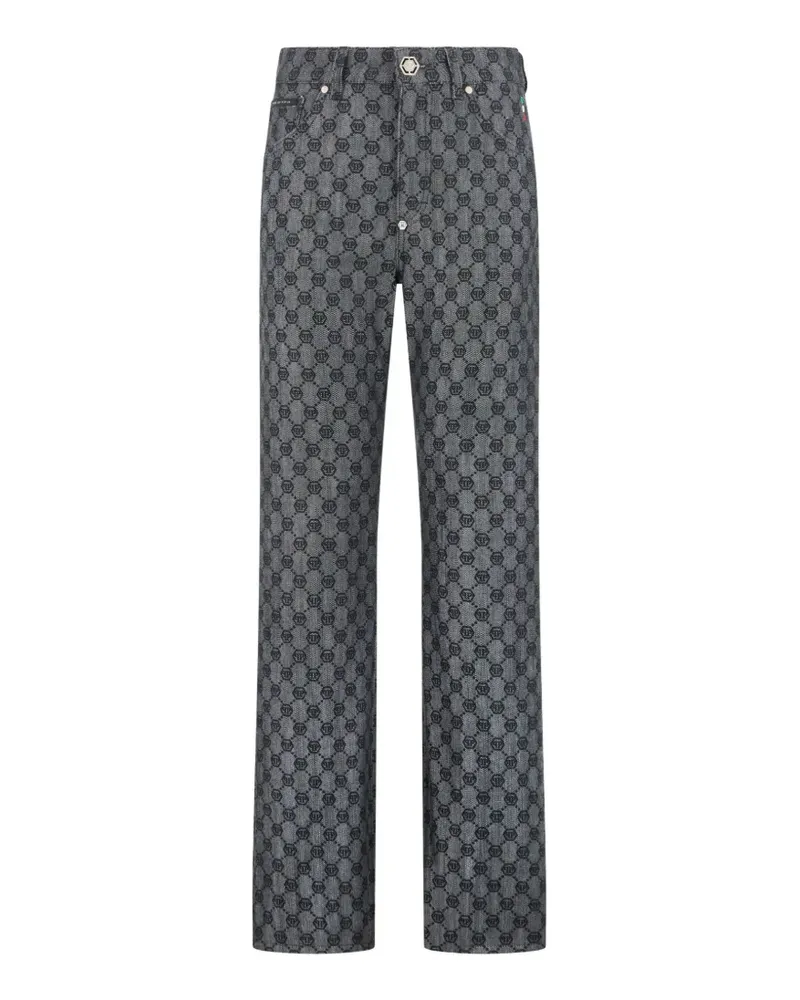 Philipp Plein Gerade Jeans mit Monogramm-Print - Grau Grau