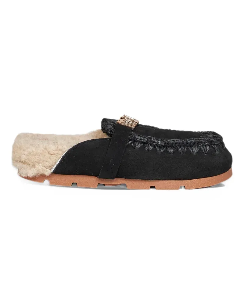 Mou Winter Bio crochet-stitch sheepskin flat mules - Schwarz Schwarz
