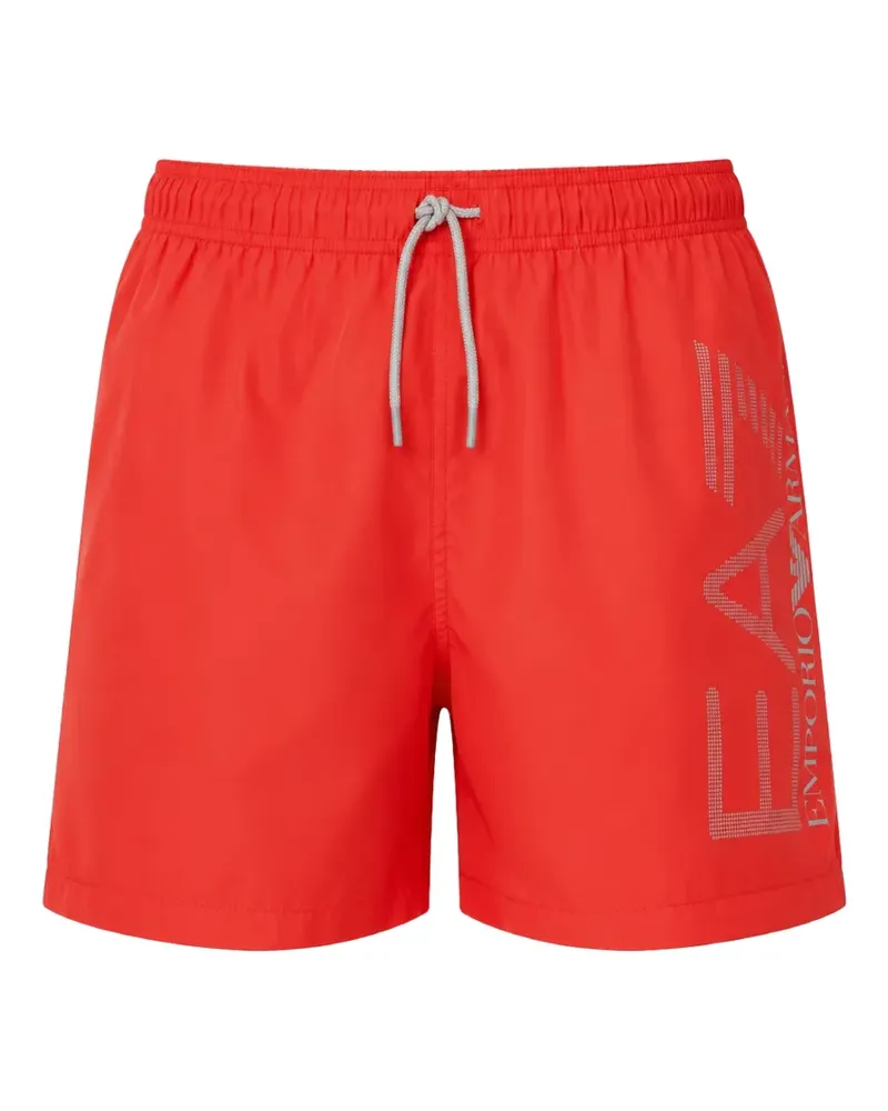 EA7 Badeshorts mit Logo-Print und Kordelzug - Rot Rot