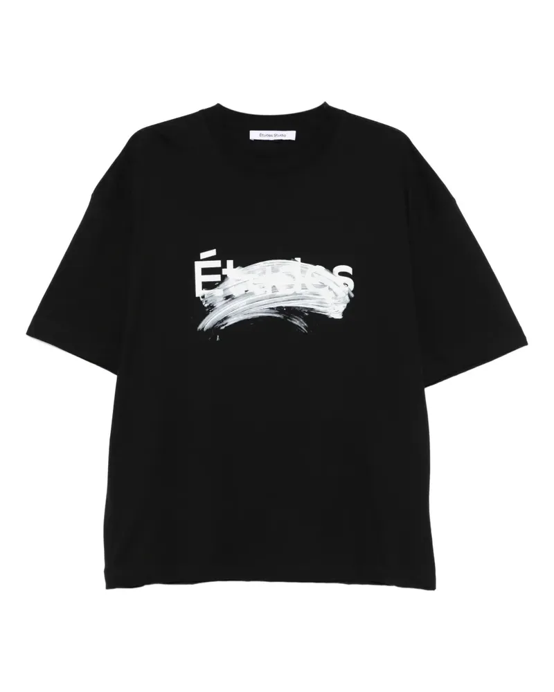 Études Studio T-Shirt aus Bio-Baumwolle mit verwischtem Logo - Schwarz Schwarz