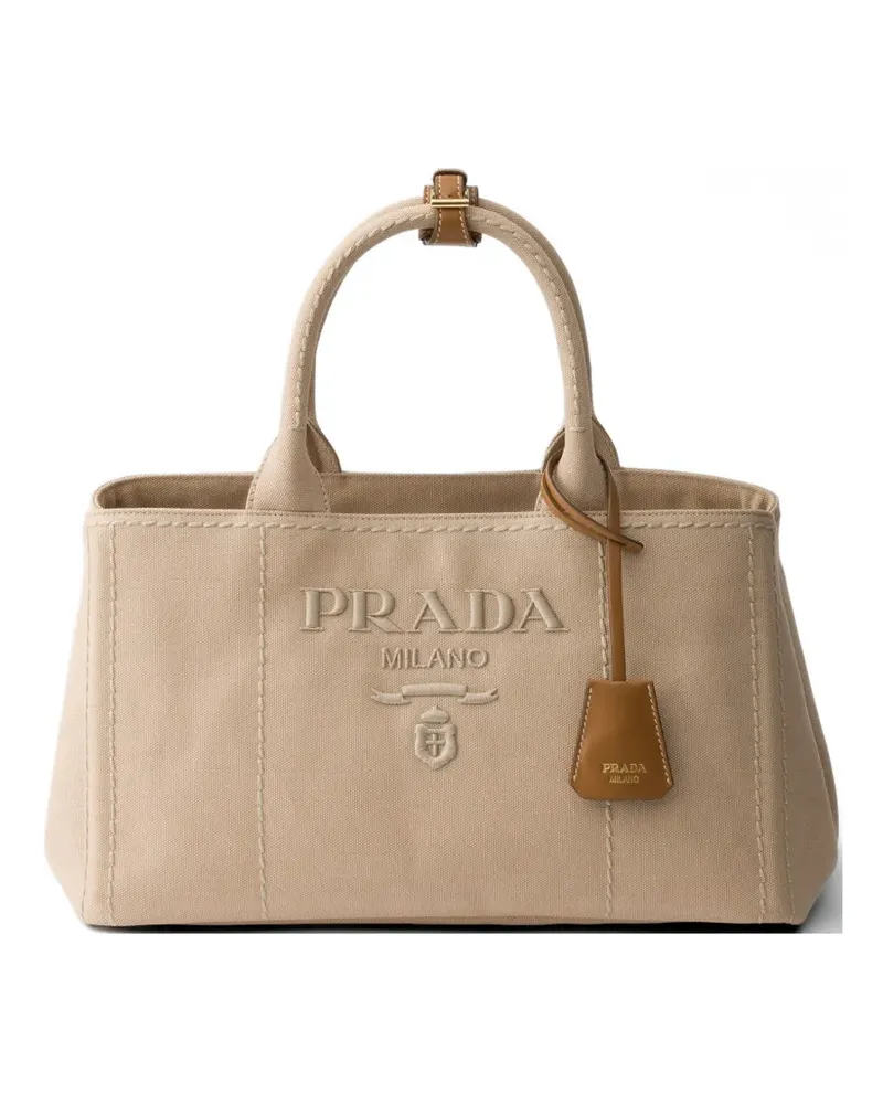 Prada Jardinière large cotton canvas handbag - Nude Nude