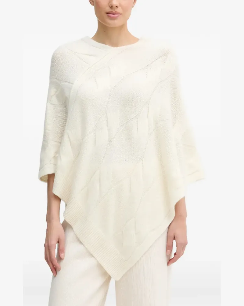 Benetton Gestrickter Poncho mit Zopfmuster - Weiß Weiß