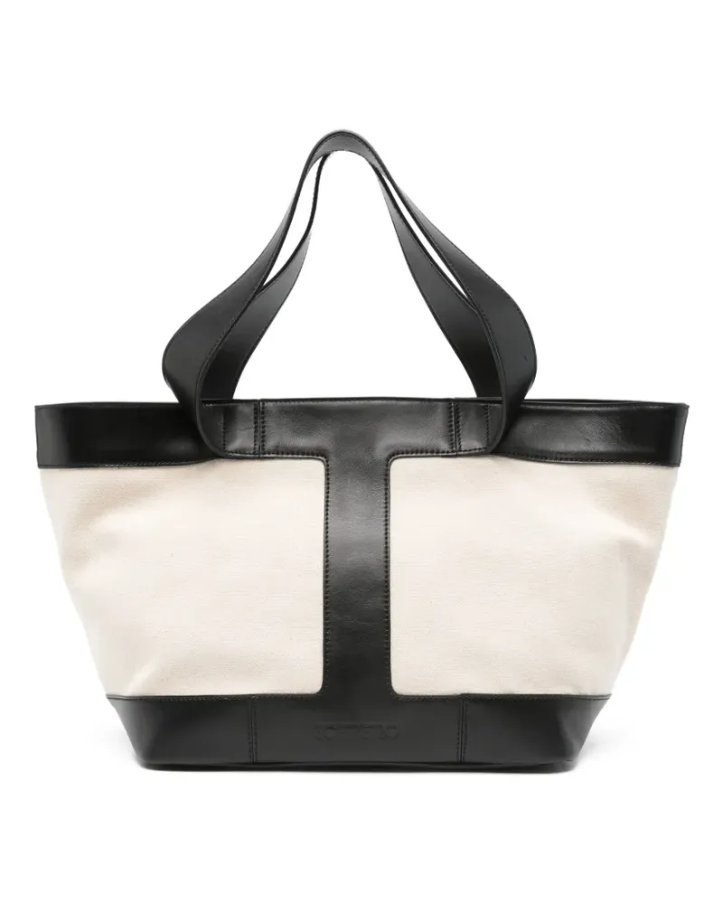 Iceberg large leather-panelled canvas shoulder bag - Nude Nude