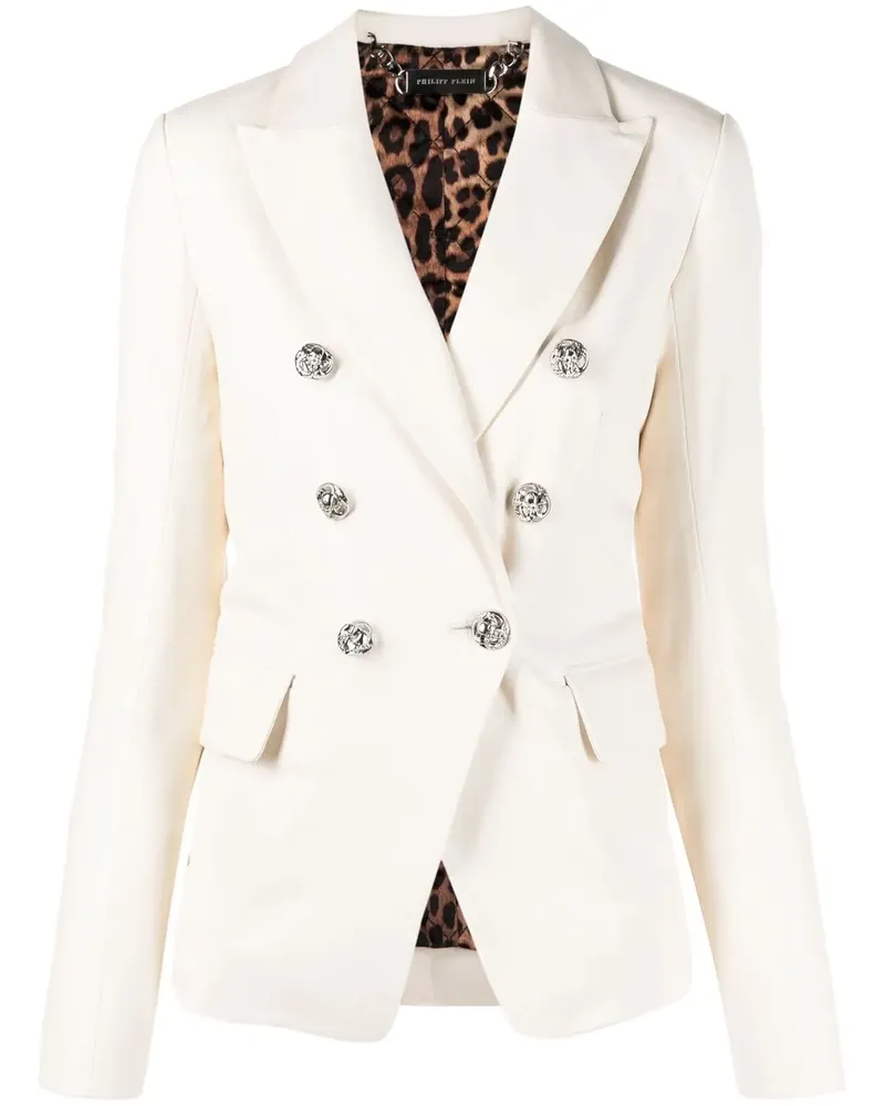 Philipp Plein Doppelreihiger Lederblazer - Nude Nude
