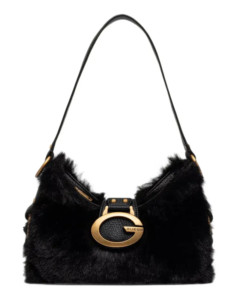 Guess Camden Mini-Schultertasche aus Faux Fur - Schwarz Schwarz