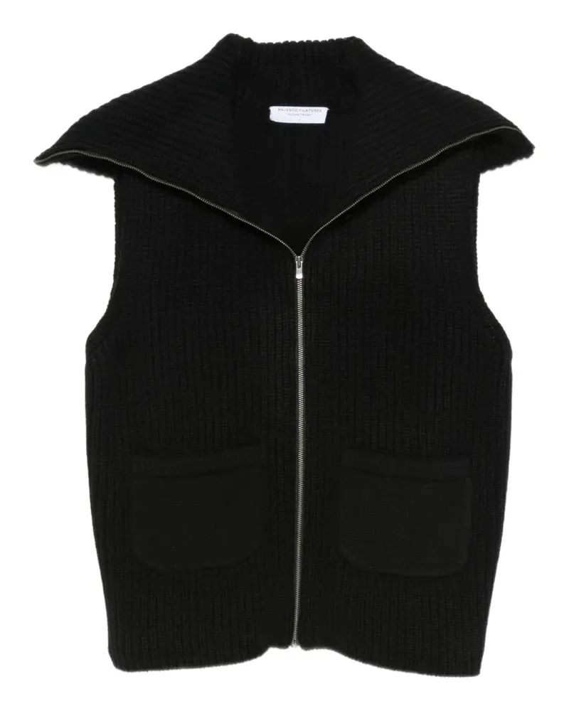 Majestic Gerippter Cardigan mit Reißverschluss - Schwarz Schwarz