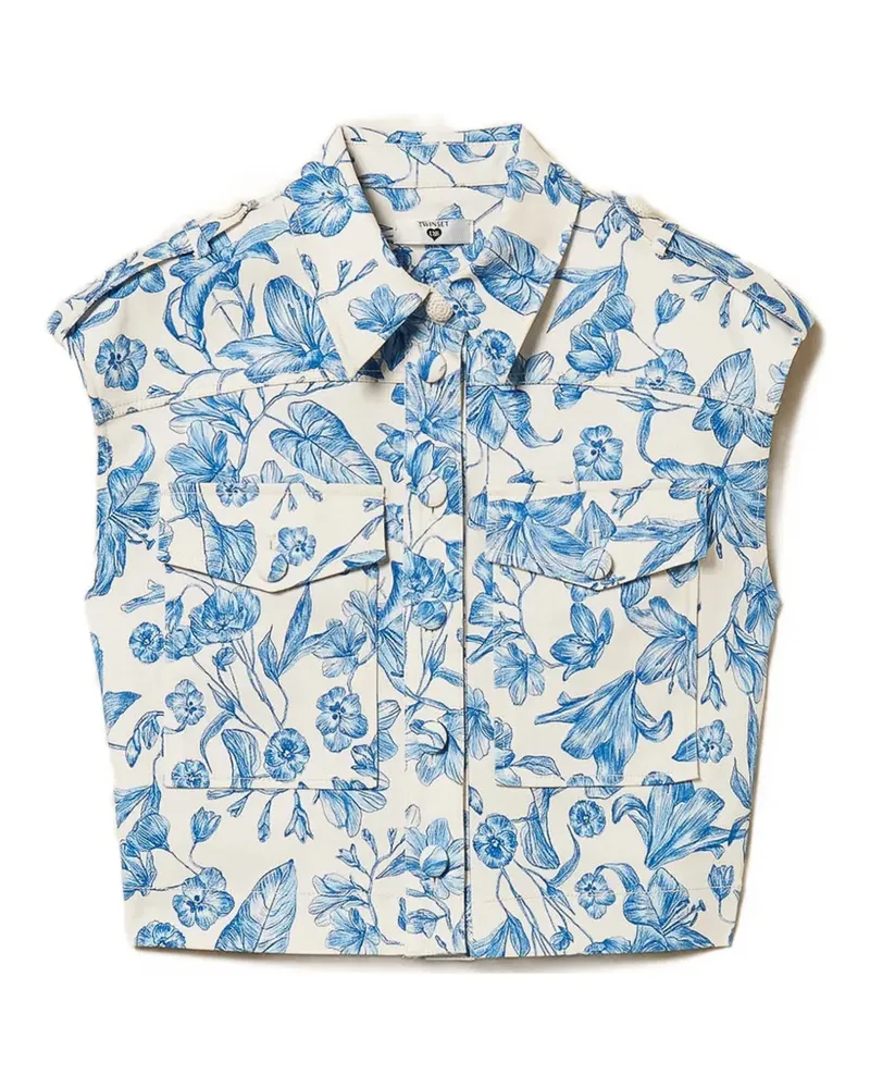 Twin-Set Cropped-Weste mit Blumenprint - Blau Blau