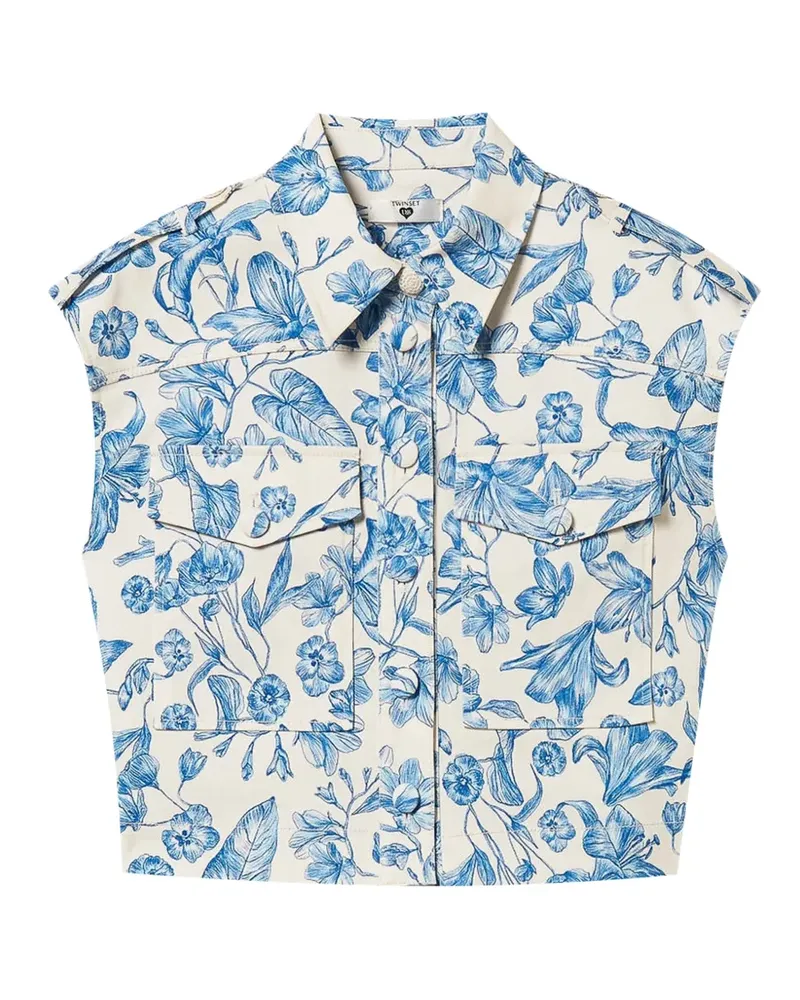 Twin-Set Cropped-Weste mit Blumenprint - Blau Blau