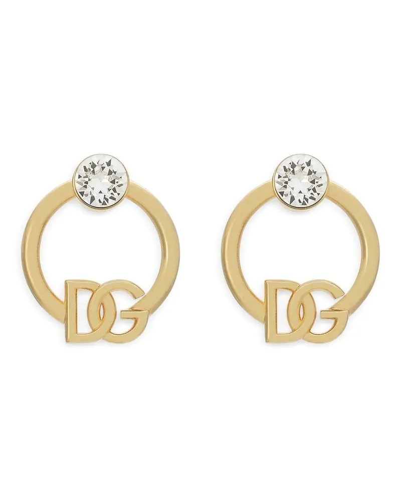 Dolce & Gabbana Strassverzierte Creolen mit DG-Logo - Gold Gold