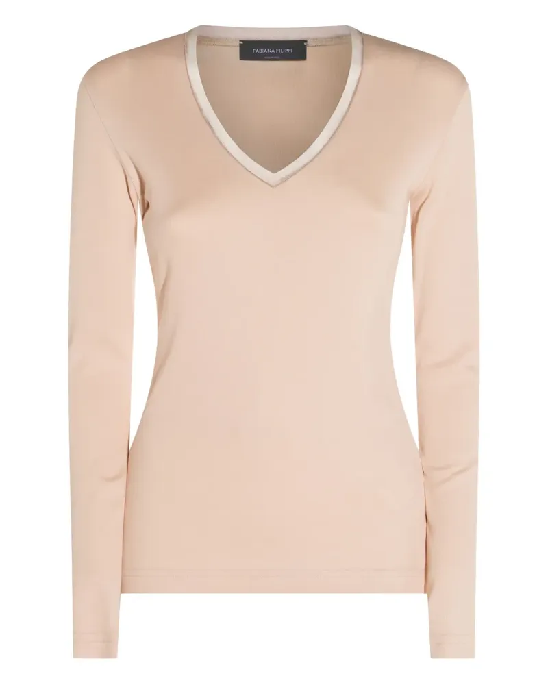 Fabiana Filippi Langarmshirt mit V-Ausschnitt - Nude Nude