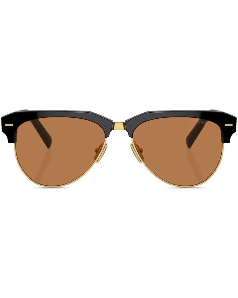 Miu Miu Pilotenbrille mit Logo - Schwarz Schwarz