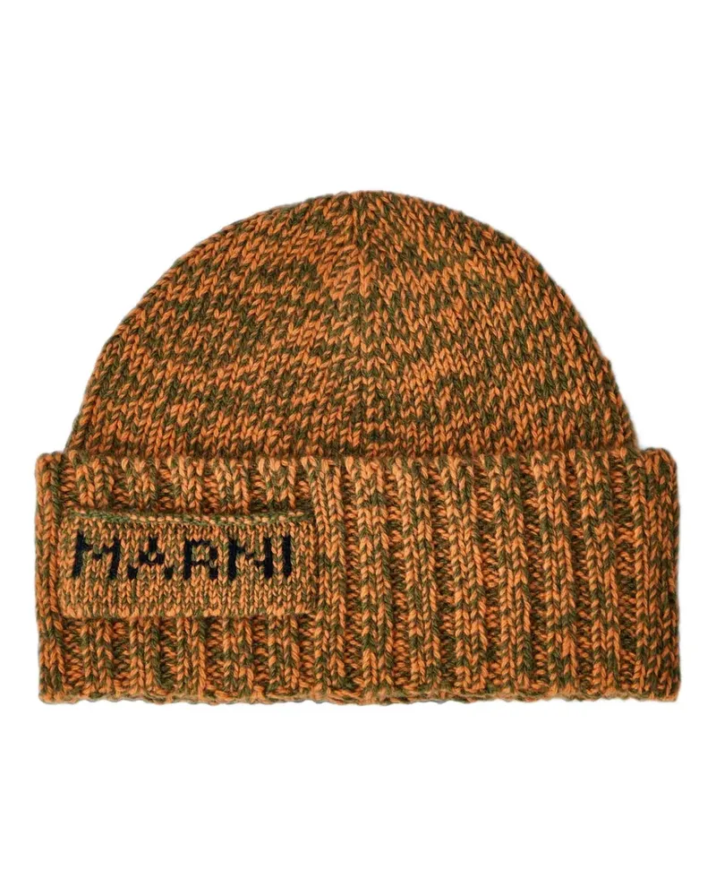 Marni Gerippte Beanie mit Logo-Stickerei - Orange Orange
