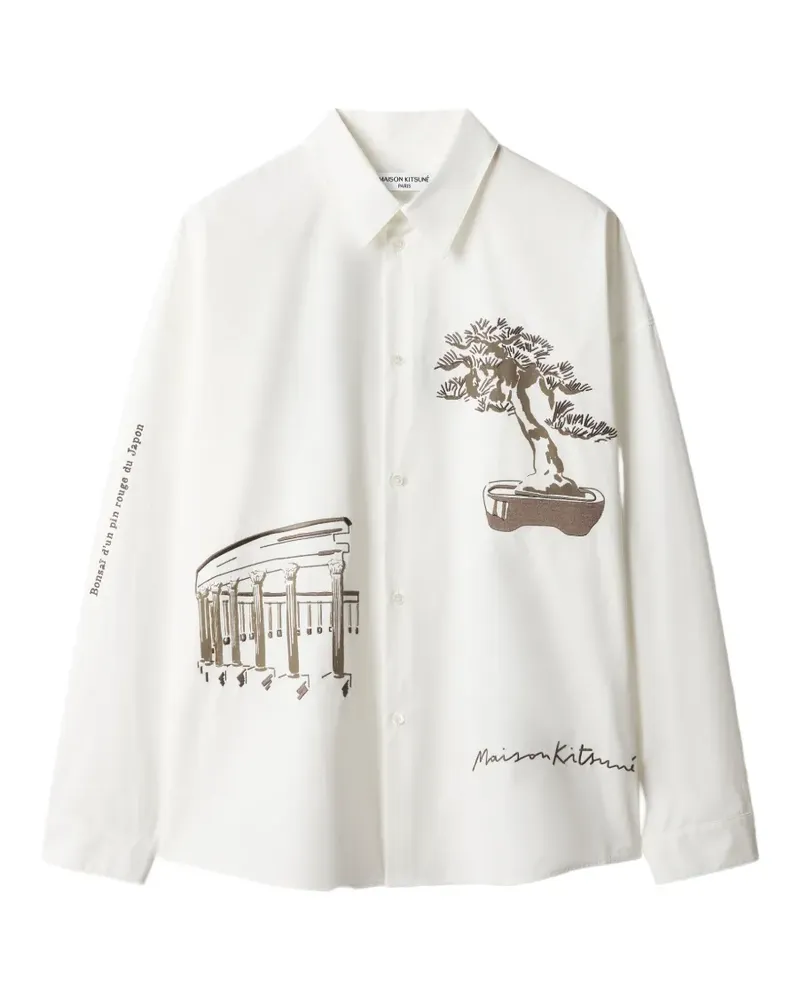 Kitsuné Parcs of Paris Hemdjacke mit grafischem Print - Weiß Weiß