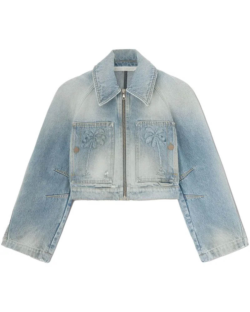 Palm Angels Cropped-Jeansjacke - Blau Blau