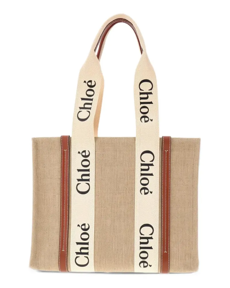 Chloé Woody Tote Bag aus Leinen - Nude Nude