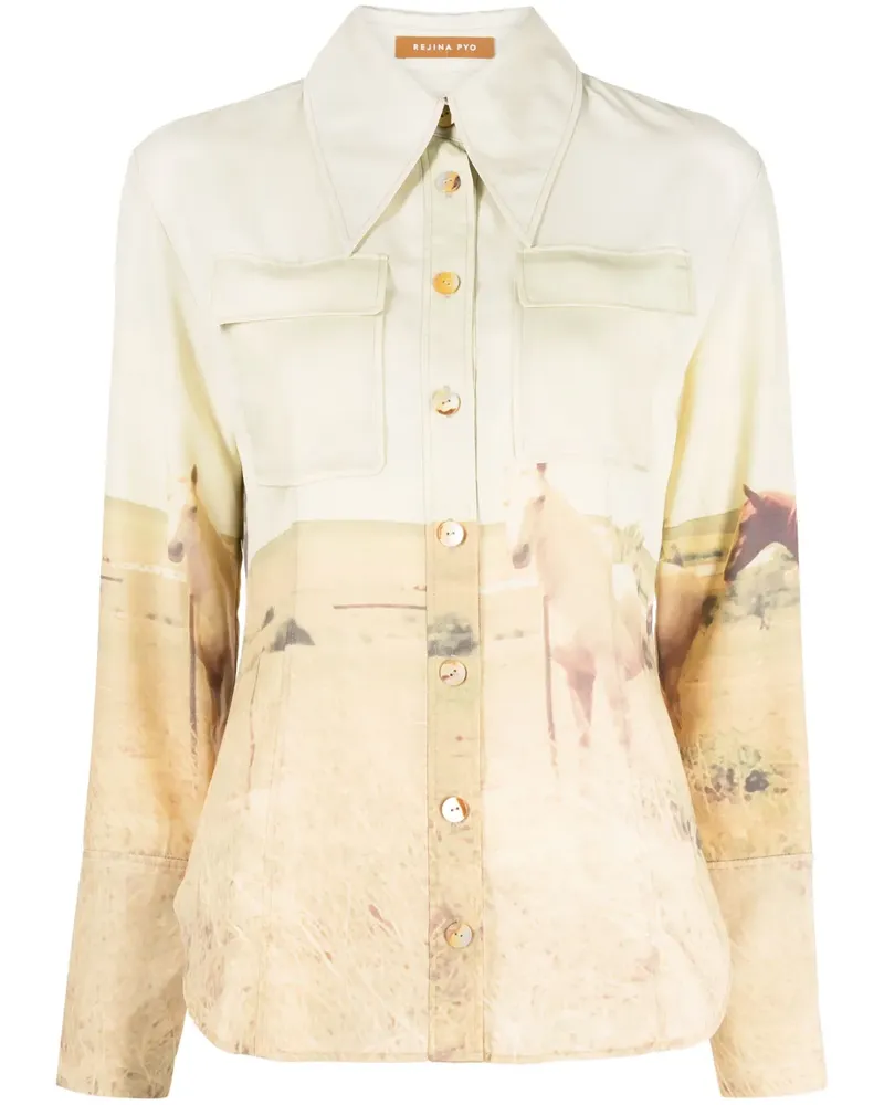 REJINA PYO Camille Hemd mit Pferd-Print - Braun Braun