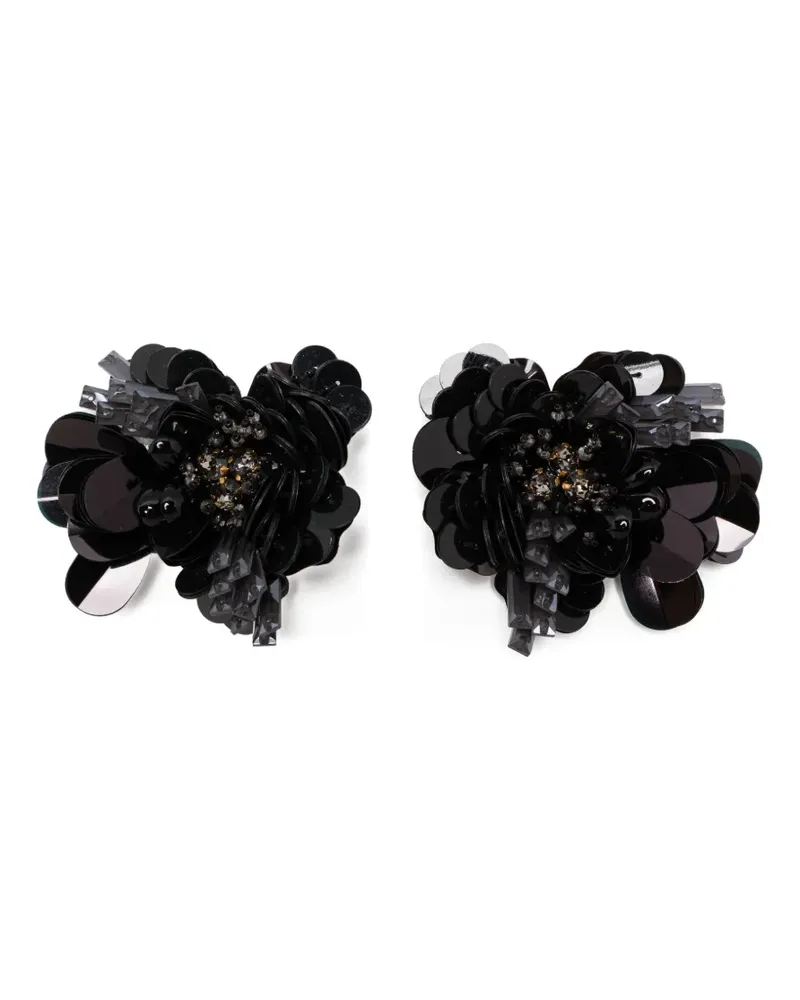 Biyan sequin flower earrings - Schwarz Schwarz