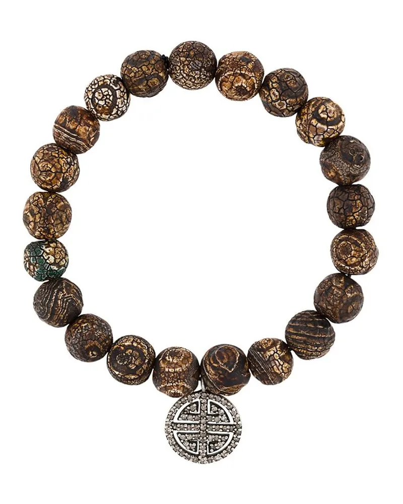 Monan Silberarmband mit Holzperlen, Anhänger und Diamanten - Braun Braun