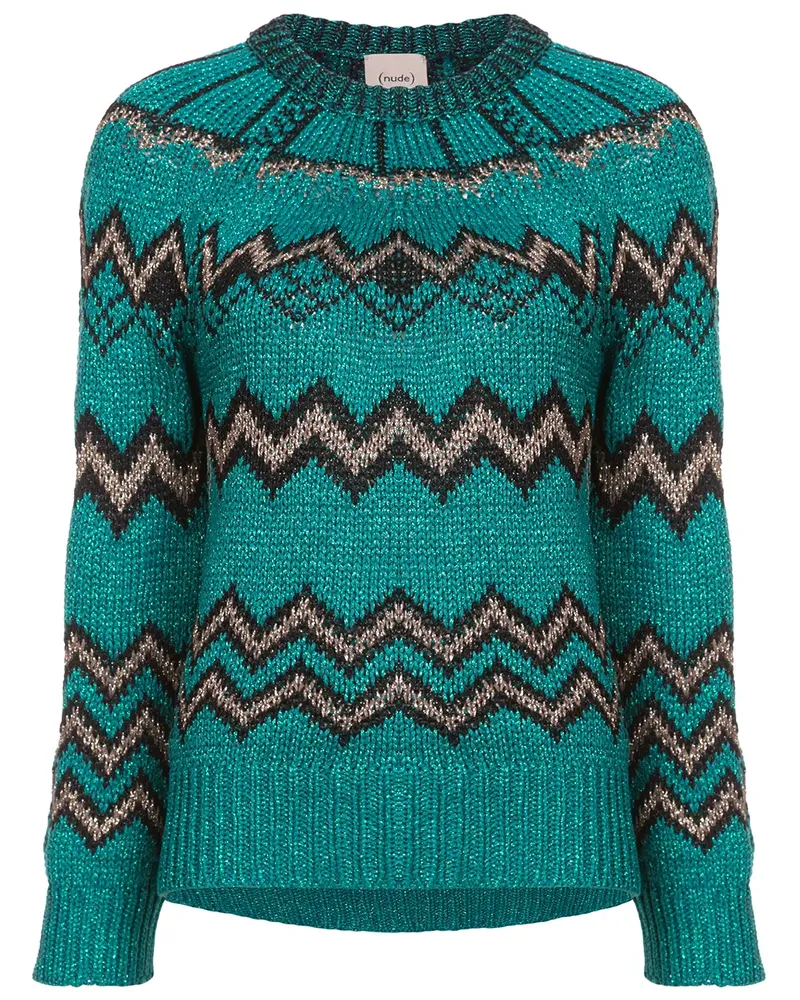 NUDE Metallic-Pullover mit Zickzackmuster - Grün Grün