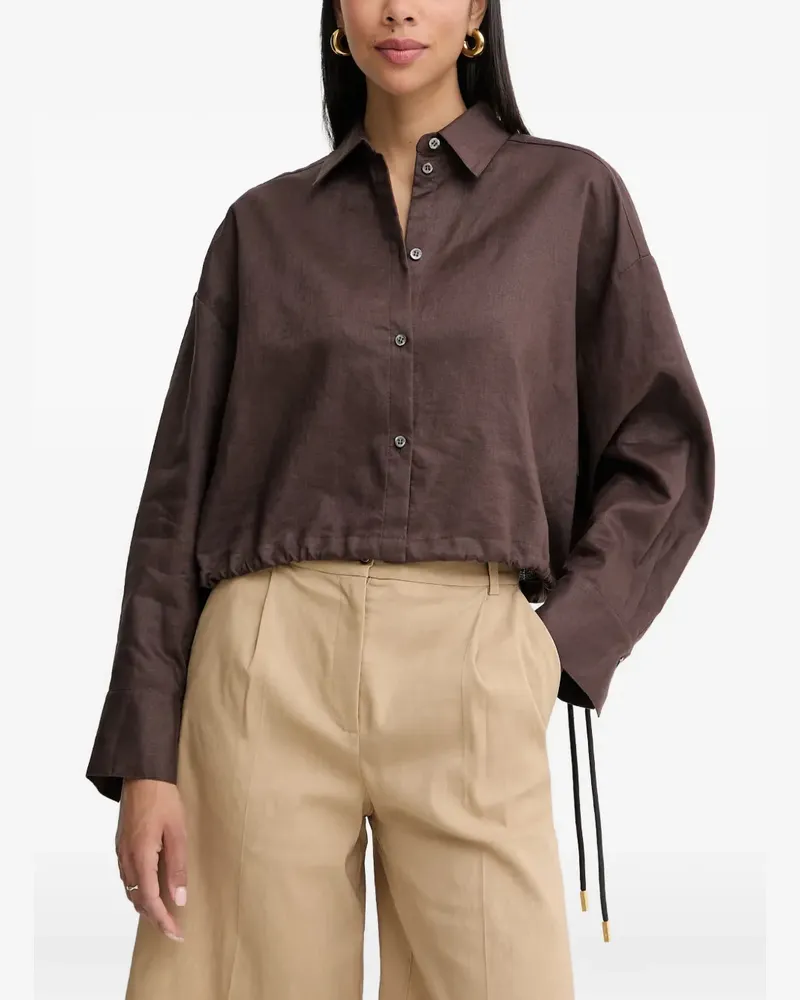Pinko drawstring-hem cropped linen shirt - Braun Braun