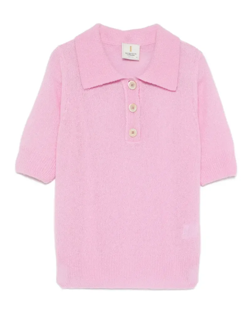 INCENTIVE! cashmere Pullover mit Poloknöpfen - Rosa Rosa