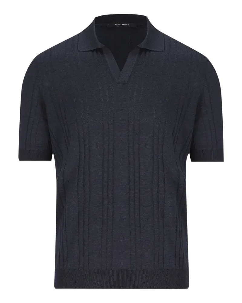 Tagliatore Geripptes T-Shirt mit V-Ausschnitt - Blau Blau