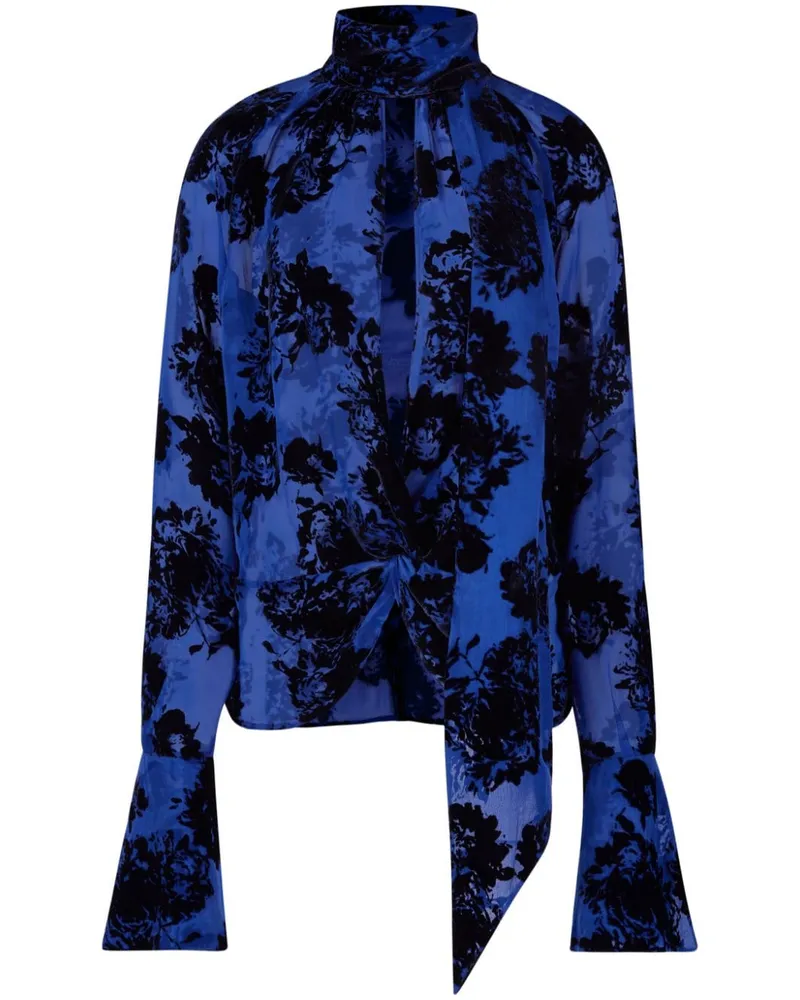 Nina Ricci Schluppenbluse mit Blumen-Print - Blau Blau