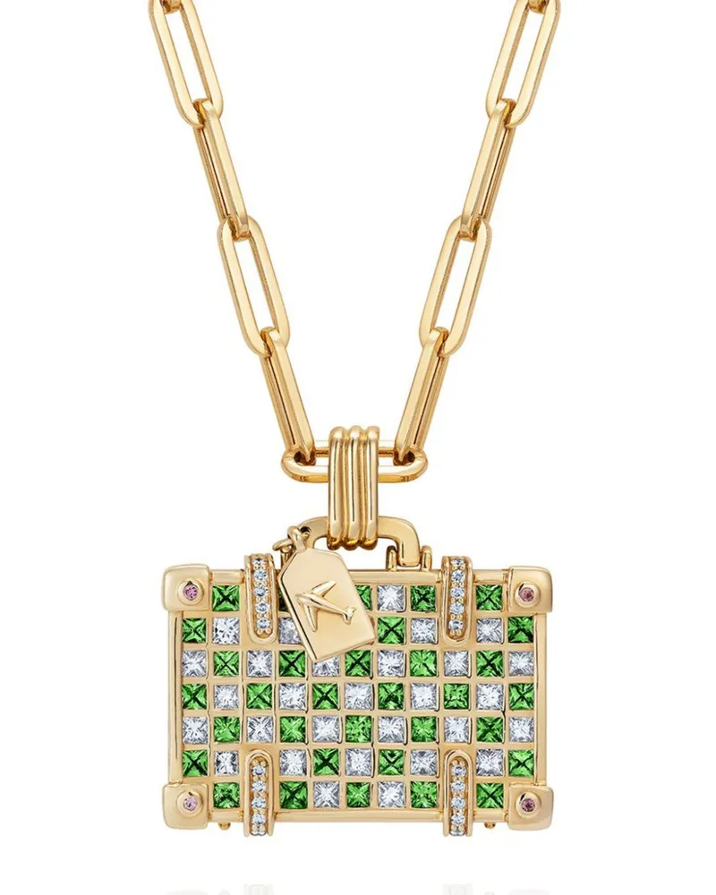 NeverNoT 14kt Travel Gelbgoldhalskette mit Schmucksteinen Gold