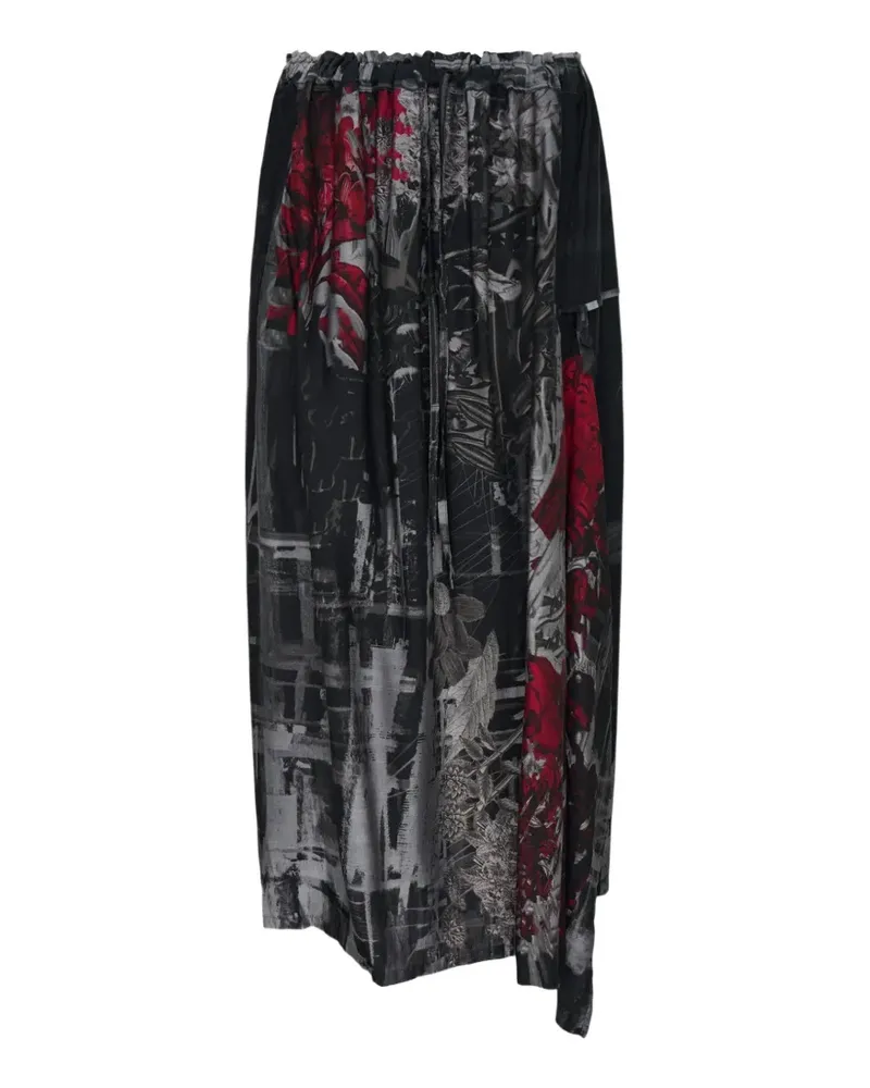 Yohji Yamamoto floral-print drawstring maxi skirt - Schwarz Schwarz