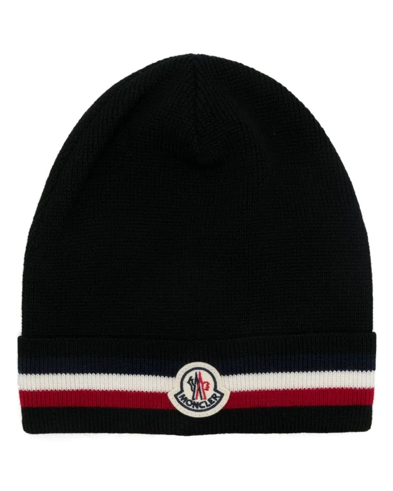 Moncler Beanie mit dreifarbigen Streifen - Schwarz Schwarz