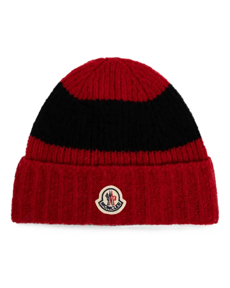 Moncler logo-patch striped beanie hat - Rot Rot