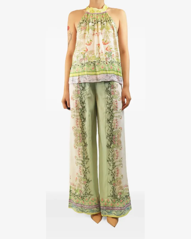 Alice + Olivia Set aus Neckholder-Top und Hose mit Blumenprint - Grün Grün