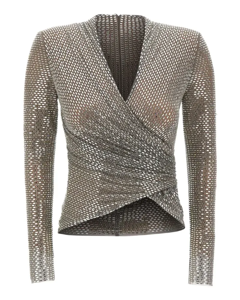 Self-Portrait Gewickeltes Mesh-Top mit Strass - Silber Silber