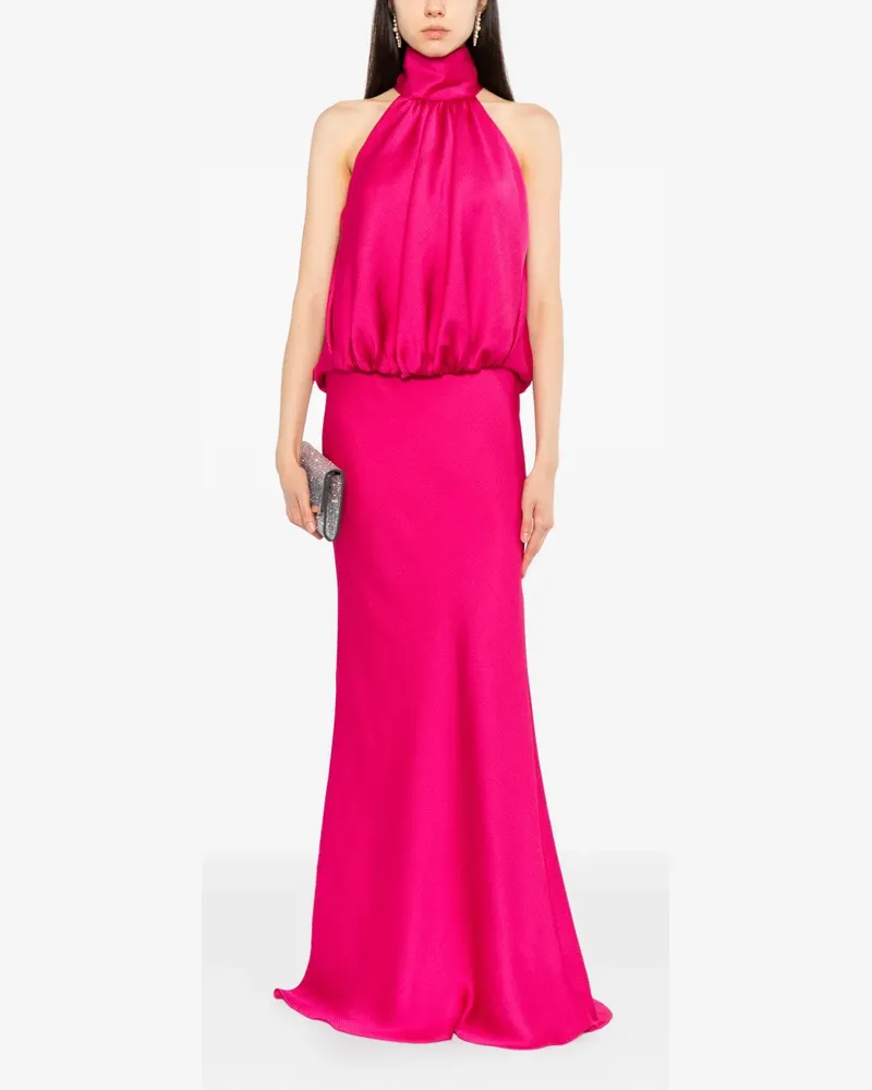 Amsale Neckholder-Abendkleid aus gehämmertem Satin - Rosa Rosa