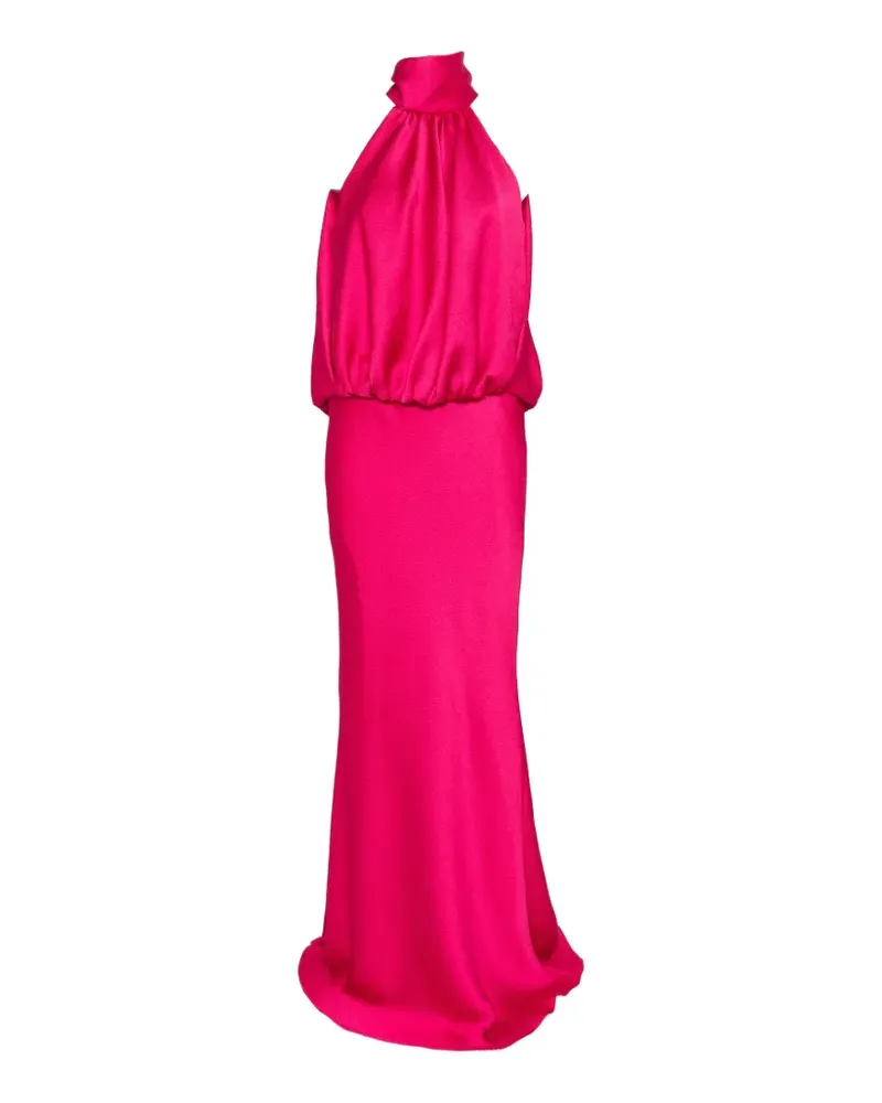 Amsale Neckholder-Abendkleid aus gehämmertem Satin - Rosa Rosa