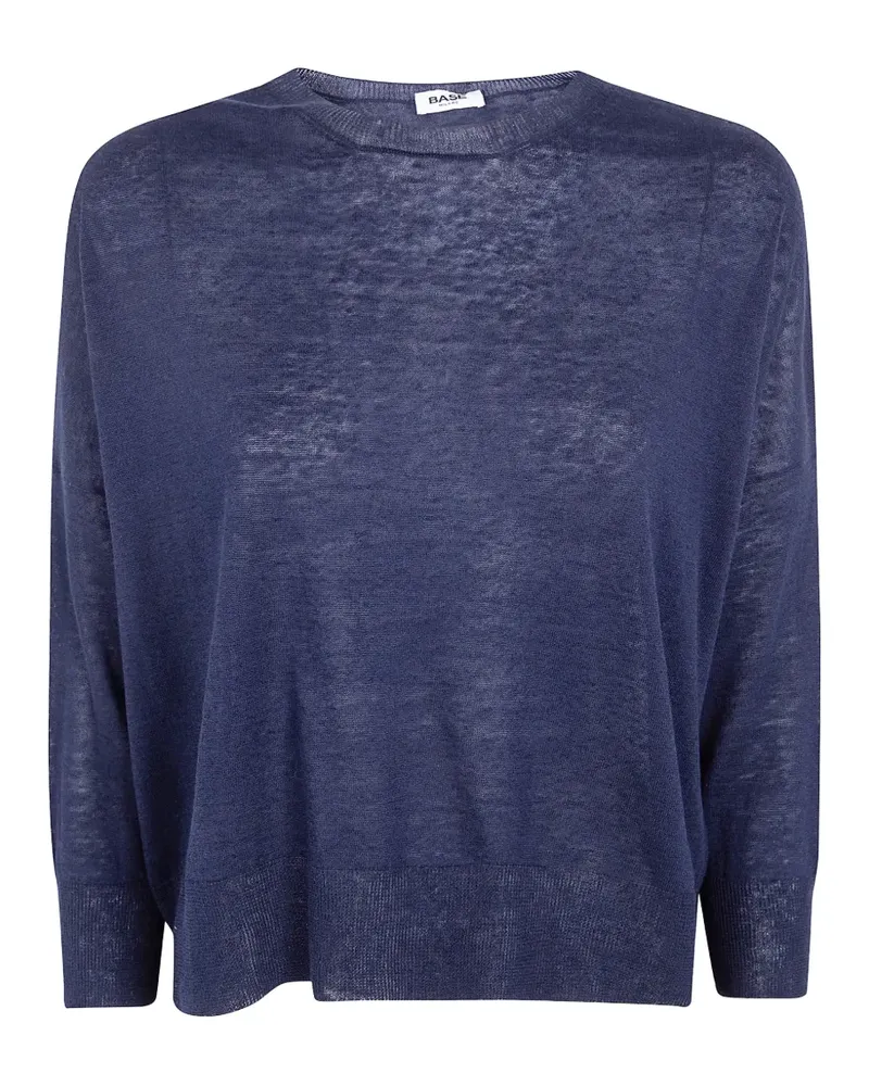 BASE Milano Fein gestrickter Pullover mit tiefen Schultern - Blau Blau