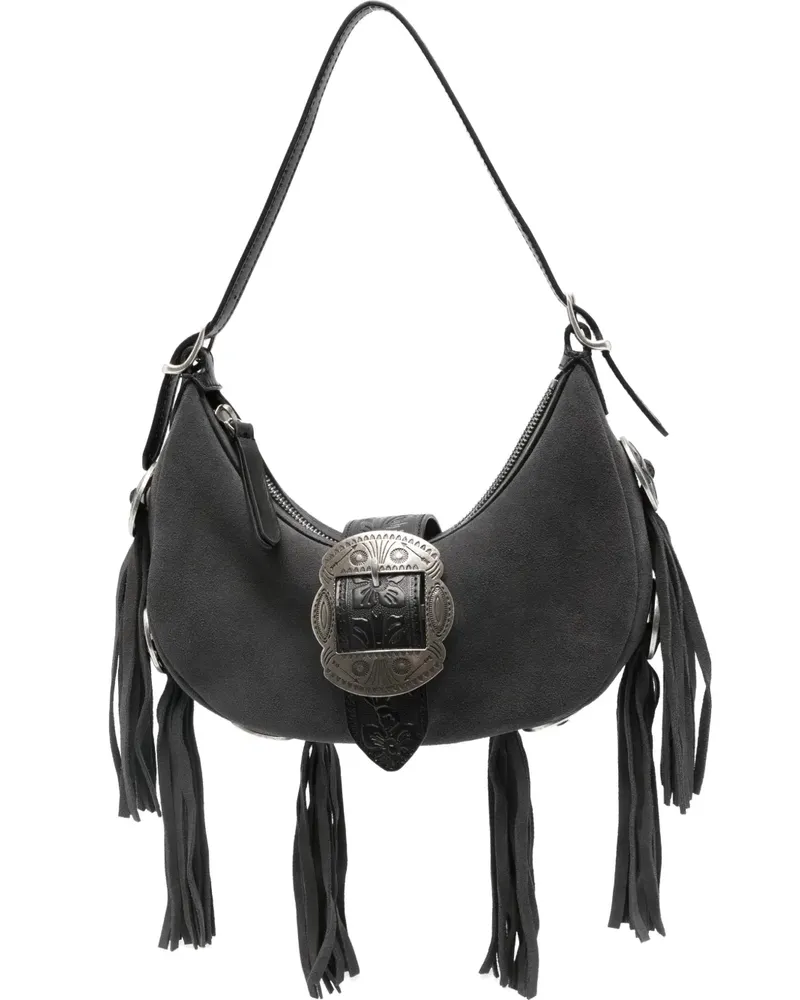 HTC Hollywood Trading Company Sheryl suede fringed buckle-detail shoulder bag - Grau Grau