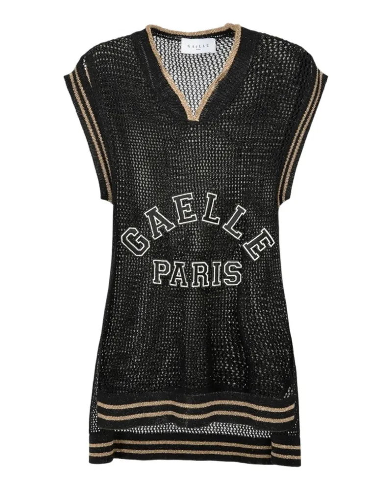 Gaëlle Bonheur Mesh-Oberteil mit Logo-Patch - Schwarz Schwarz