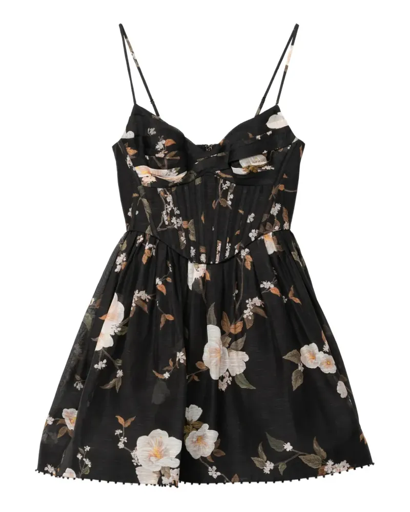 Zimmermann Makenna Midikleid im Corsage-Style mit Blumenprint - Schwarz Schwarz