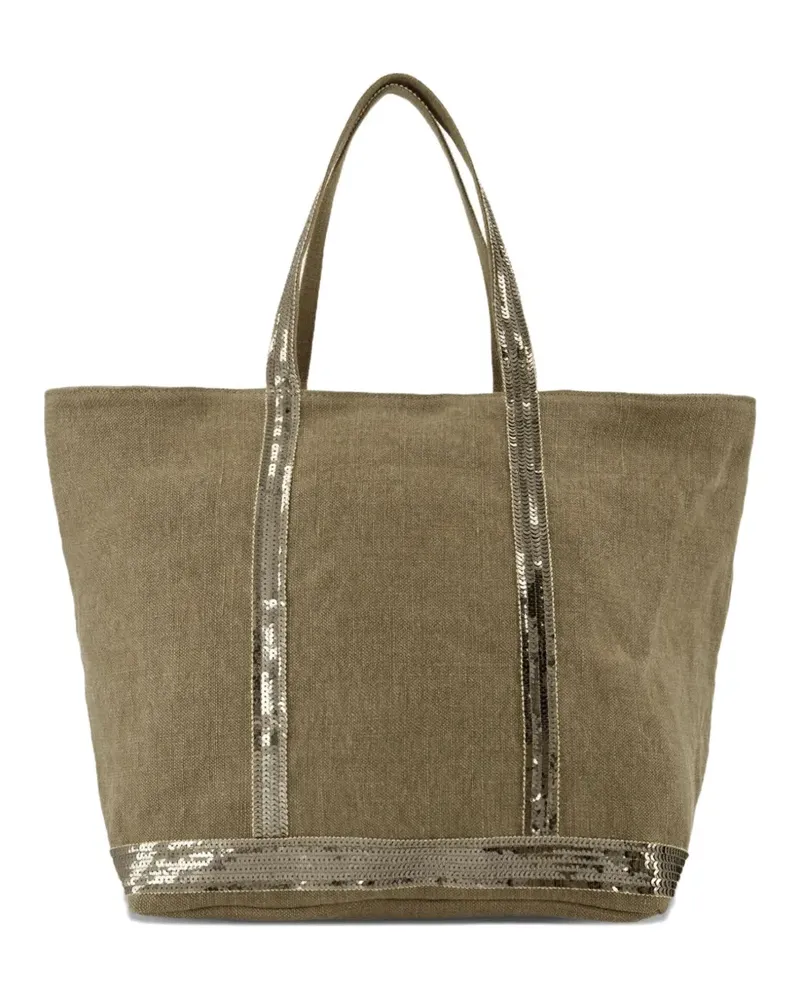 Vanessa Bruno Große Tote Bag aus Leinen mit Pailletten - Grün Grün