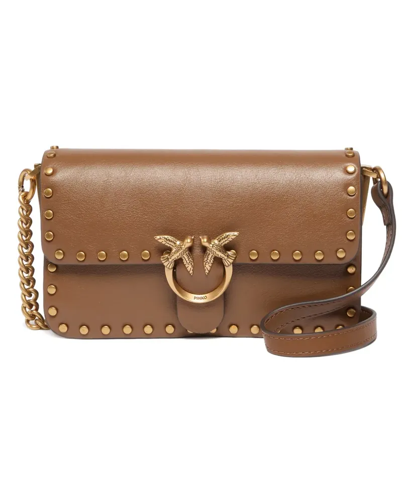 Pinko Love Birds Schultertasche mit Nieten - Braun Braun
