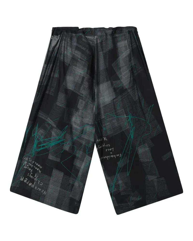 Yohji Yamamoto Wide-Leg-Hose mit Print - Schwarz Schwarz