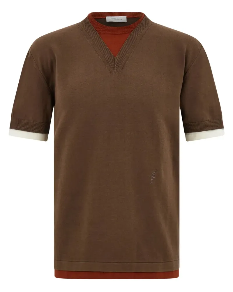 Ferragamo Gestricktes T-Shirt im Layering-Look - Braun Braun
