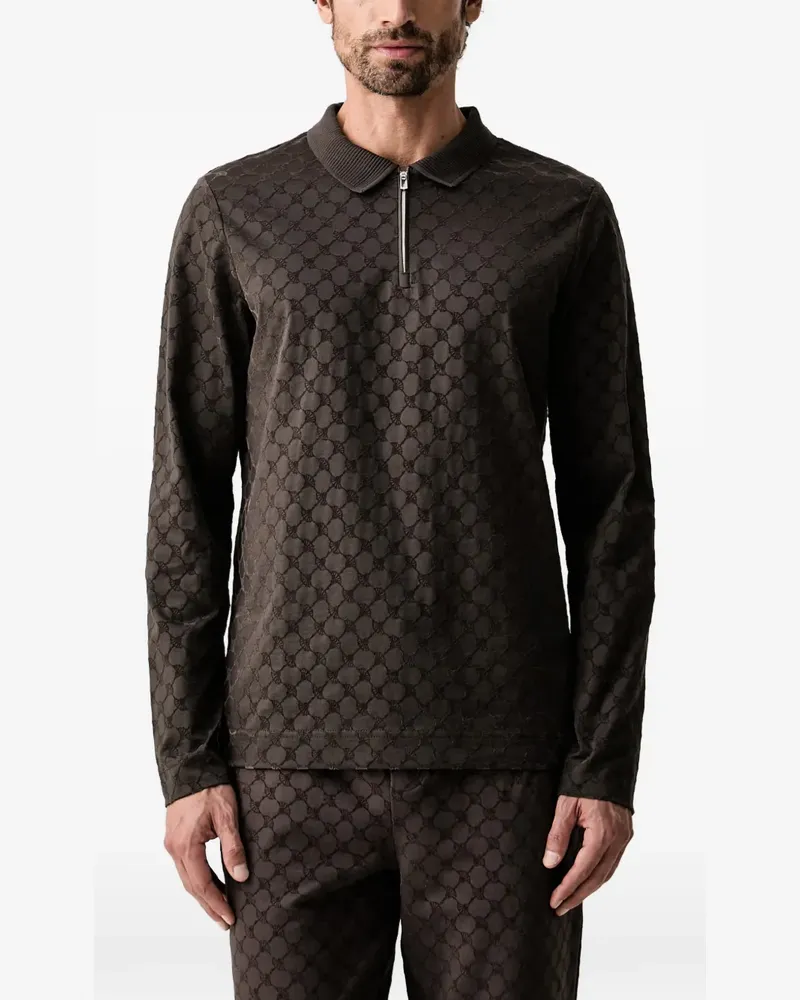 JOOP! monogram-pattern zip-fastening polo shirt - Braun Braun